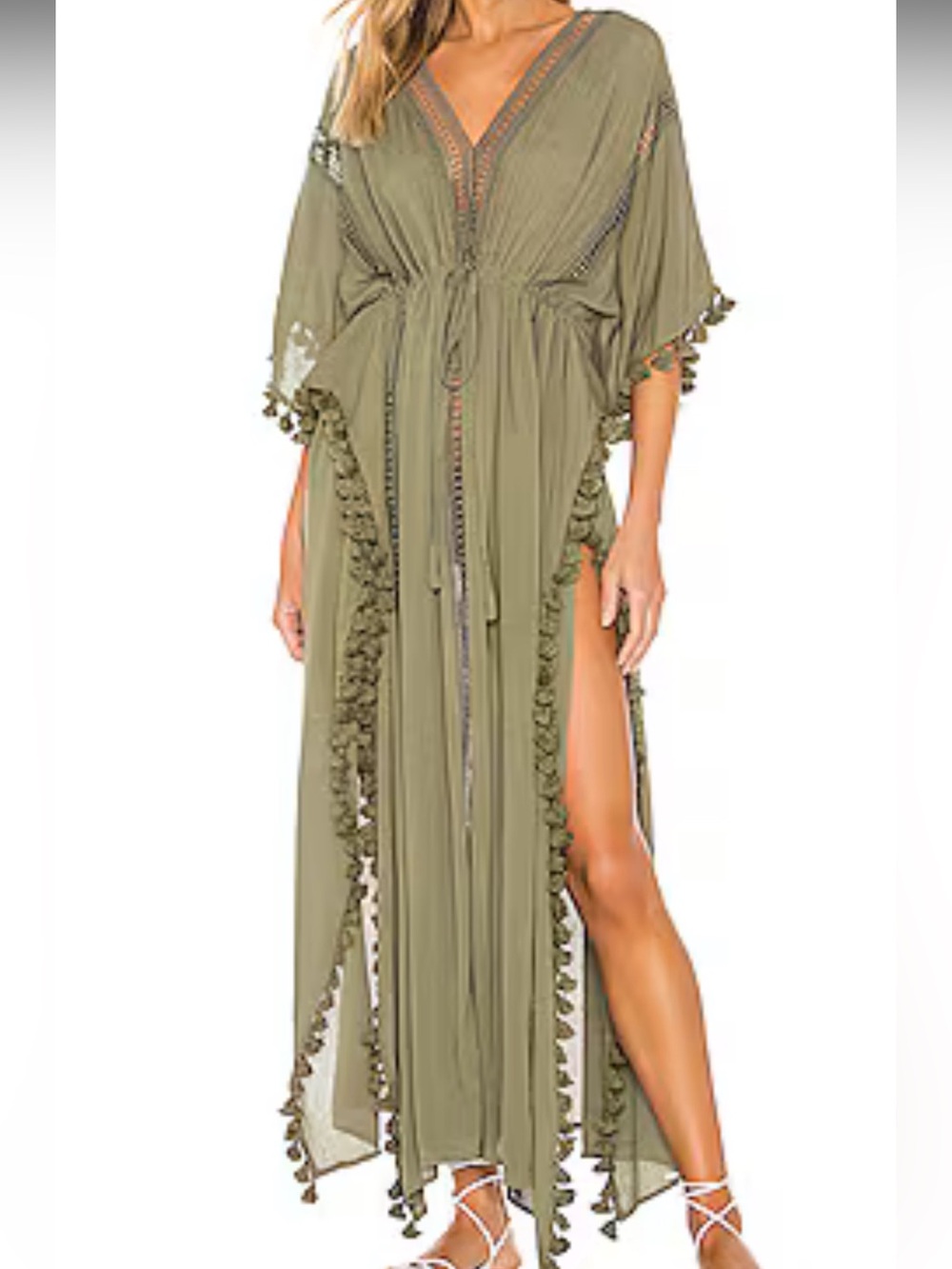 Michael Stars Olive Tassel-Trim V-Neck Maxi Dress - cover up